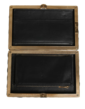Dolce & Gabbana Schwarze Samt-Clutch mit Goldrahmen Abendtasche