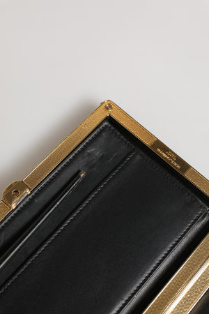 Dolce & Gabbana Schwarze Samt-Clutch mit Goldrahmen Abendtasche