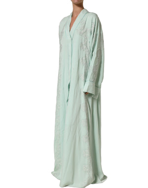 Dolce & Gabbana Abaya-Maxikleid aus Seide in Mintgrün mit Spitzendetails
