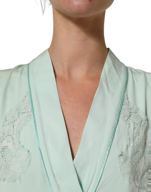Dolce & Gabbana Abaya-Maxikleid aus Seide in Mintgrün mit Spitzendetails