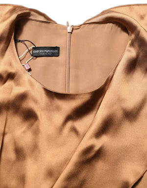 Emporio Armani Braunes Wickelkleid aus Satin und Acetat, Etui-Silhouette, Mini-Länge, mit Gürtel