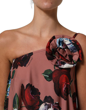 Dolce & Gabbana Maxikleid aus Seide in Staubrosa mit Blumenprint und One-Shoulder-Träger