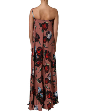 Dolce & Gabbana Maxikleid aus Seide in Staubrosa mit Blumenprint und One-Shoulder-Träger
