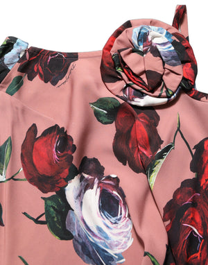 Dolce & Gabbana Maxikleid aus Seide in Staubrosa mit Blumenprint und One-Shoulder-Träger