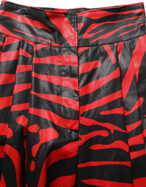 Dolce & Gabbana Rote und schwarze Zebra-Print-Hose aus Baumwolle mit hoher Taille