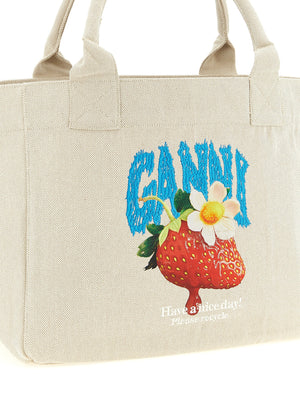 Ganni Beige Shopper aus recycelter Baumwolle
