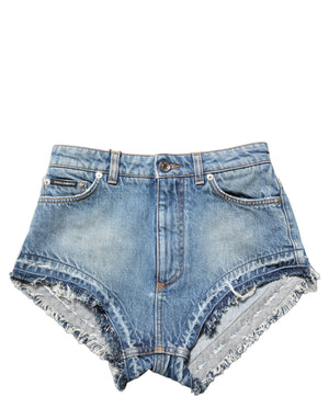Dolce & Gabbana Blaue High-Waist-Denim-Hotpants aus Baumwolle