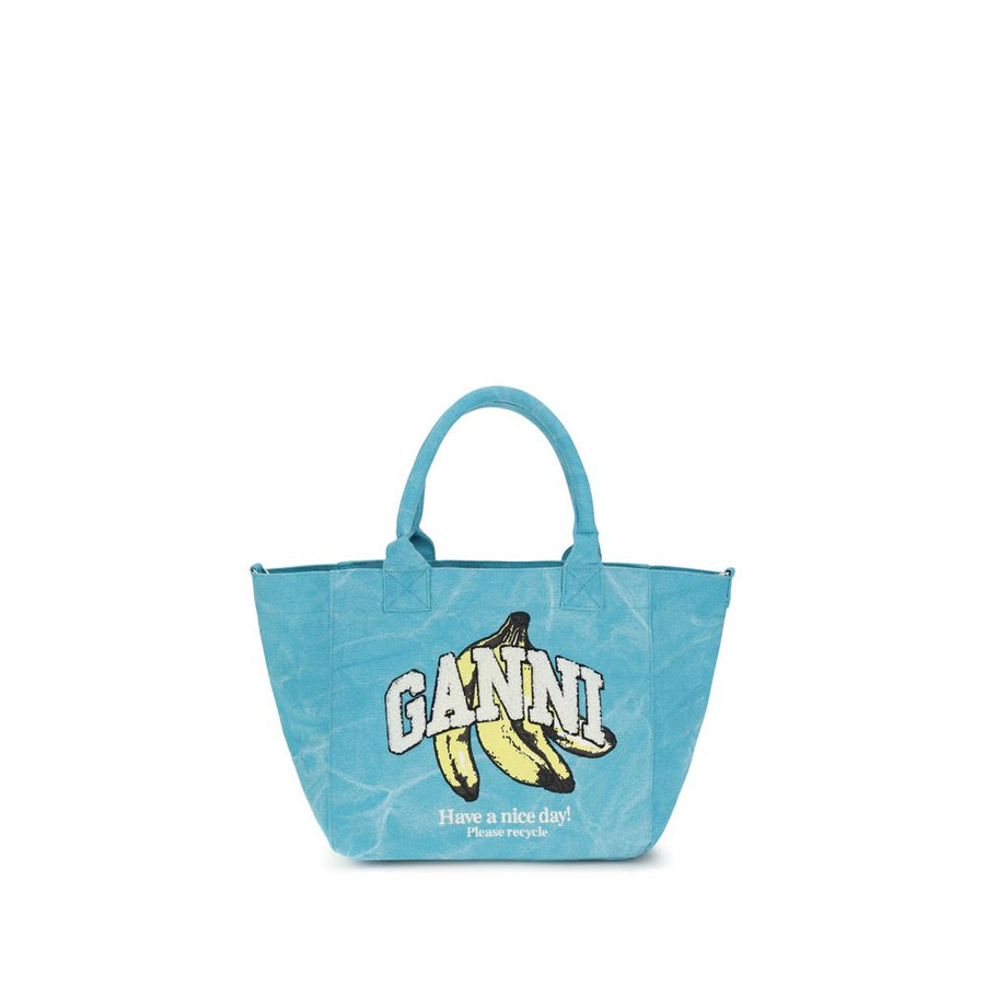 Ganni Blaue Schultertasche aus recycelter Baumwolle