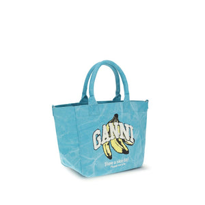 Ganni Blaue Schultertasche aus recycelter Baumwolle