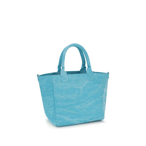 Ganni Blaue Schultertasche aus recycelter Baumwolle