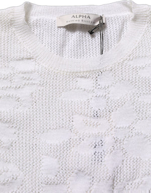 Alpha Studio Weiße Bluse mit Blumen-Spitzenstrick und kurzen Ärmeln