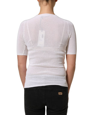 Alpha Studio Weiße Bluse mit Blumen-Spitzenstrick und kurzen Ärmeln