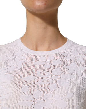 Alpha Studio Weiße Bluse mit Blumen-Spitzenstrick und kurzen Ärmeln