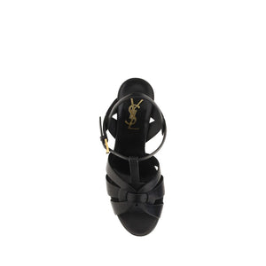 Saint Laurent Schwarze Bos Taurus Kalbsleder Plateau-Sandalen