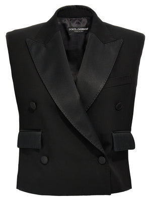 Dolce & Gabbana Schwarze ärmellose Seidenjacke