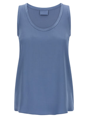Brunello Cucinelli Ärmelloses T-Shirt aus blauer Seide