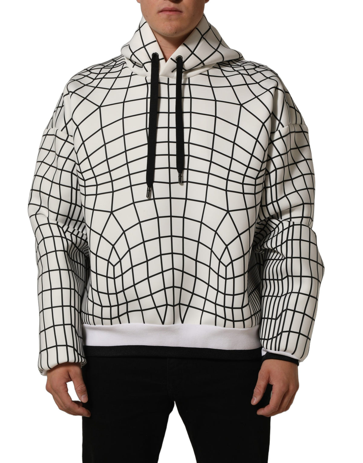 Dolce & Gabbana Kapuzenpullover mit weiß-schwarzem WarpGrid-Muster