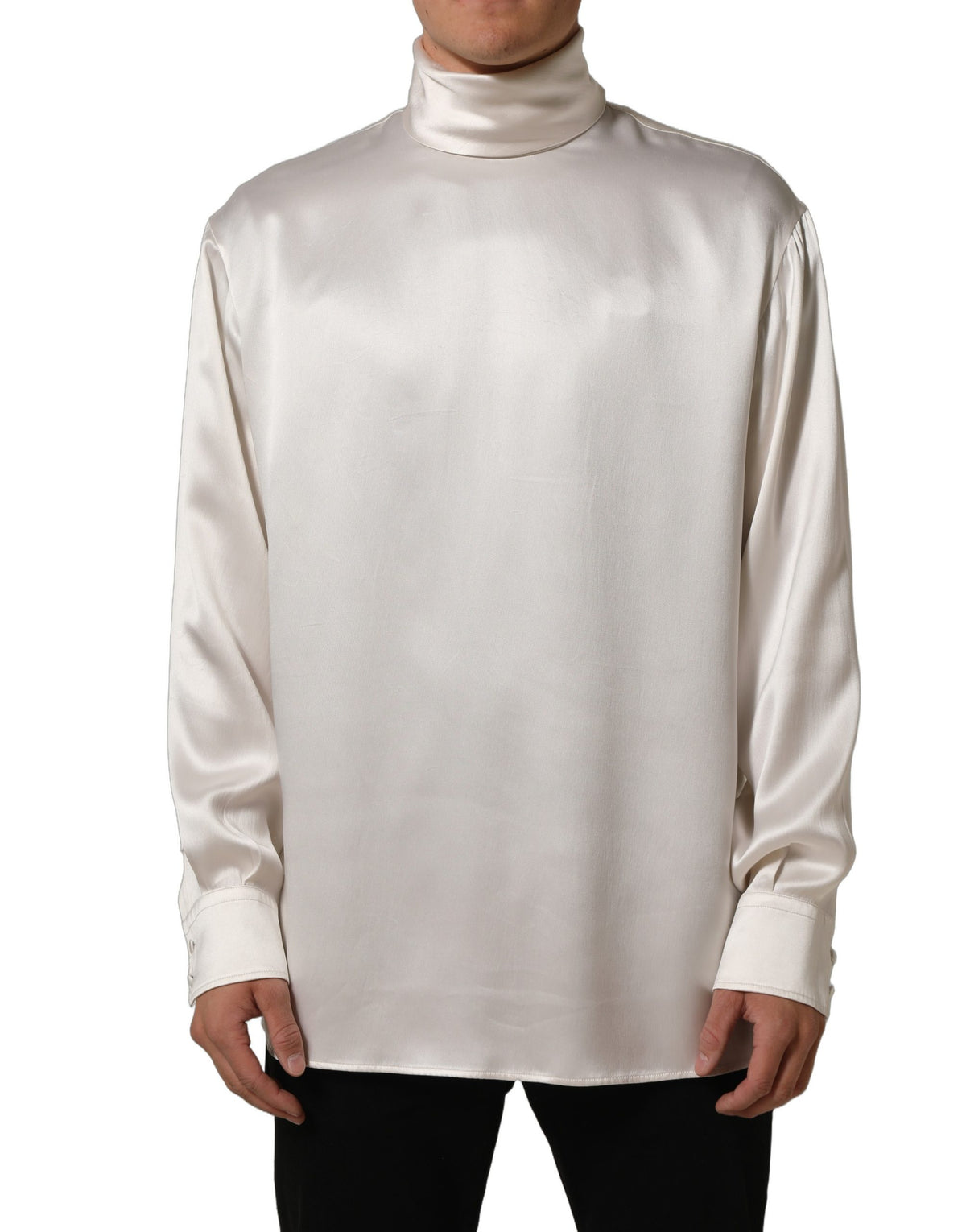 Dolce & Gabbana Weißer Seiden-Rollkragenpullover mit langen Ärmeln