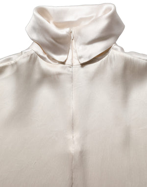 Dolce & Gabbana Weißer Seiden-Rollkragenpullover mit langen Ärmeln