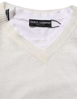 Dolce & Gabbana Weißer Leinen-Pullover mit Rundhalsausschnitt