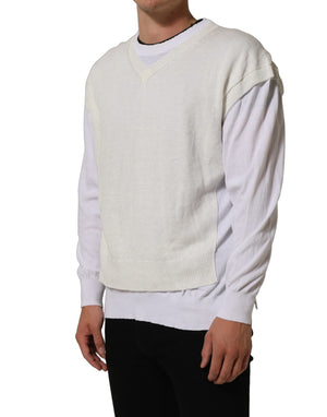 Dolce & Gabbana Weißer Leinen-Pullover mit Rundhalsausschnitt