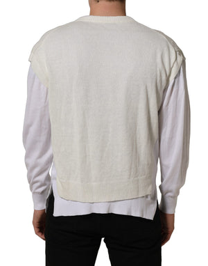 Dolce & Gabbana Weißer Leinen-Pullover mit Rundhalsausschnitt