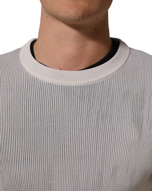 Dolce & Gabbana Weißer Seiden-Rundhals-Pullover für Männer