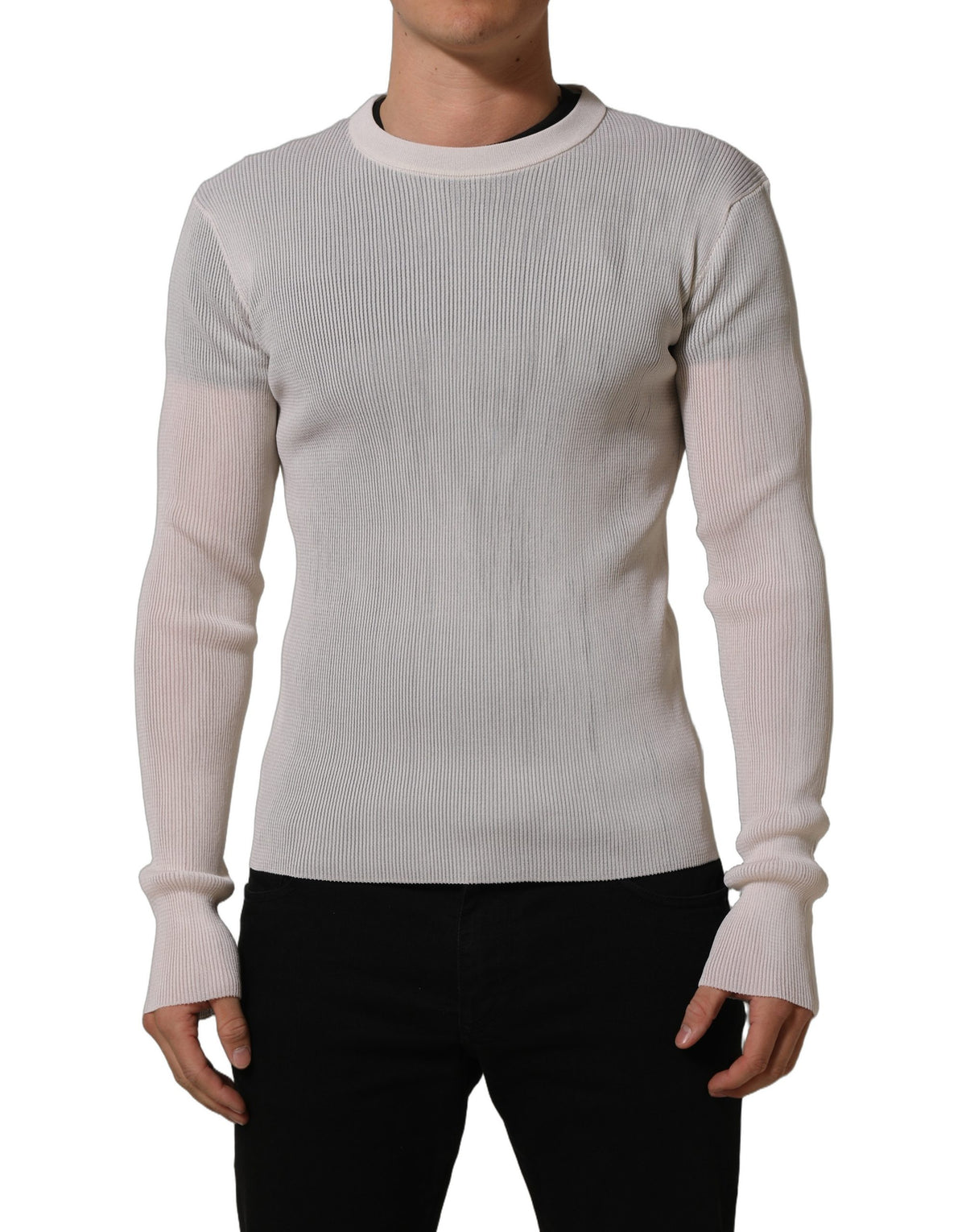 Dolce & Gabbana Weißer Seiden-Rundhals-Pullover für Männer