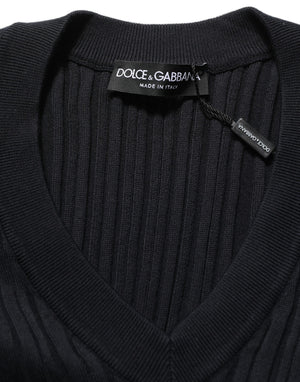 Dolce & Gabbana Schwarzer V-Ausschnitt Pullover aus Seidenmischung für Herren