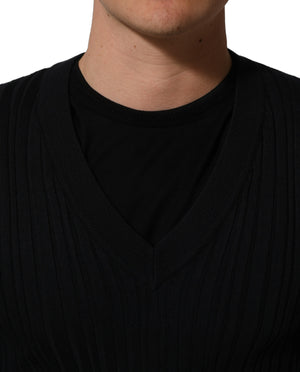 Dolce & Gabbana Schwarzer V-Ausschnitt Pullover aus Seidenmischung für Herren