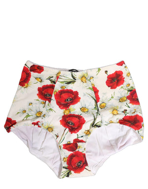 Dolce & Gabbana Weiße Nylon-Gürtelunterhose mit Blumenmuster und hoher Taille