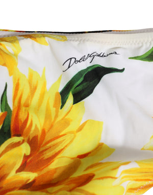 Dolce & Gabbana Gelber Bikini-Slip aus Nylon mit Sonnenblumenmuster