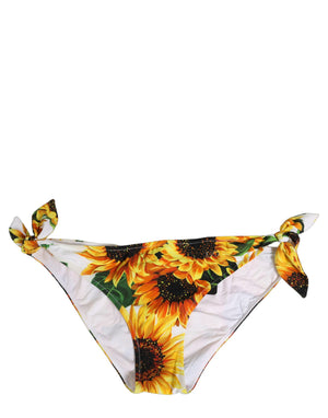 Dolce & Gabbana Gelber Bikini-Slip aus Nylon mit Sonnenblumenmuster