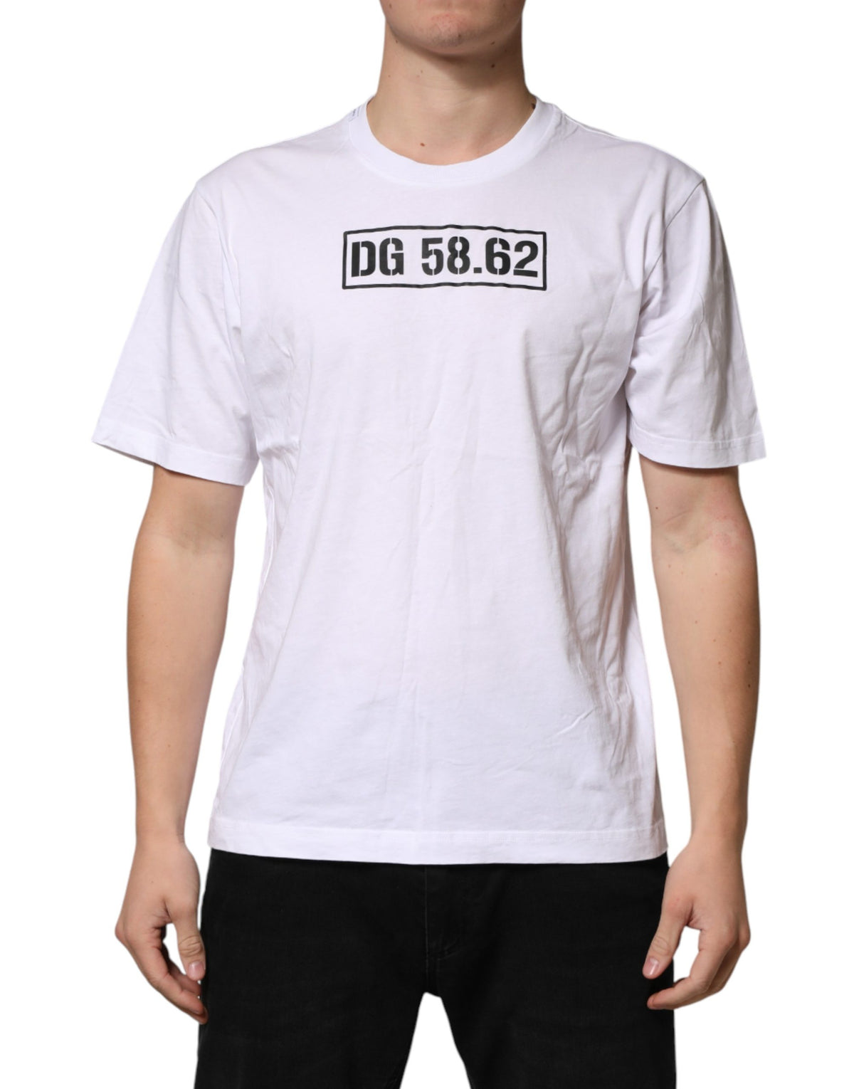 Dolce & Gabbana Weißes T-Shirt mit Rundhalsausschnitt und Logodruck aus Baumwolle