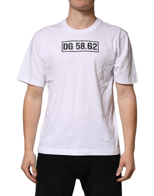 Dolce & Gabbana Weißes T-Shirt mit Rundhalsausschnitt und Logodruck aus Baumwolle
