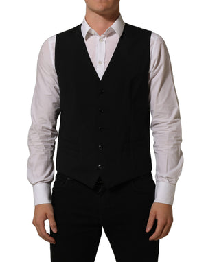Dolce & Gabbana Schwarze Woll-Stretch-Weste Formal Dress Vest