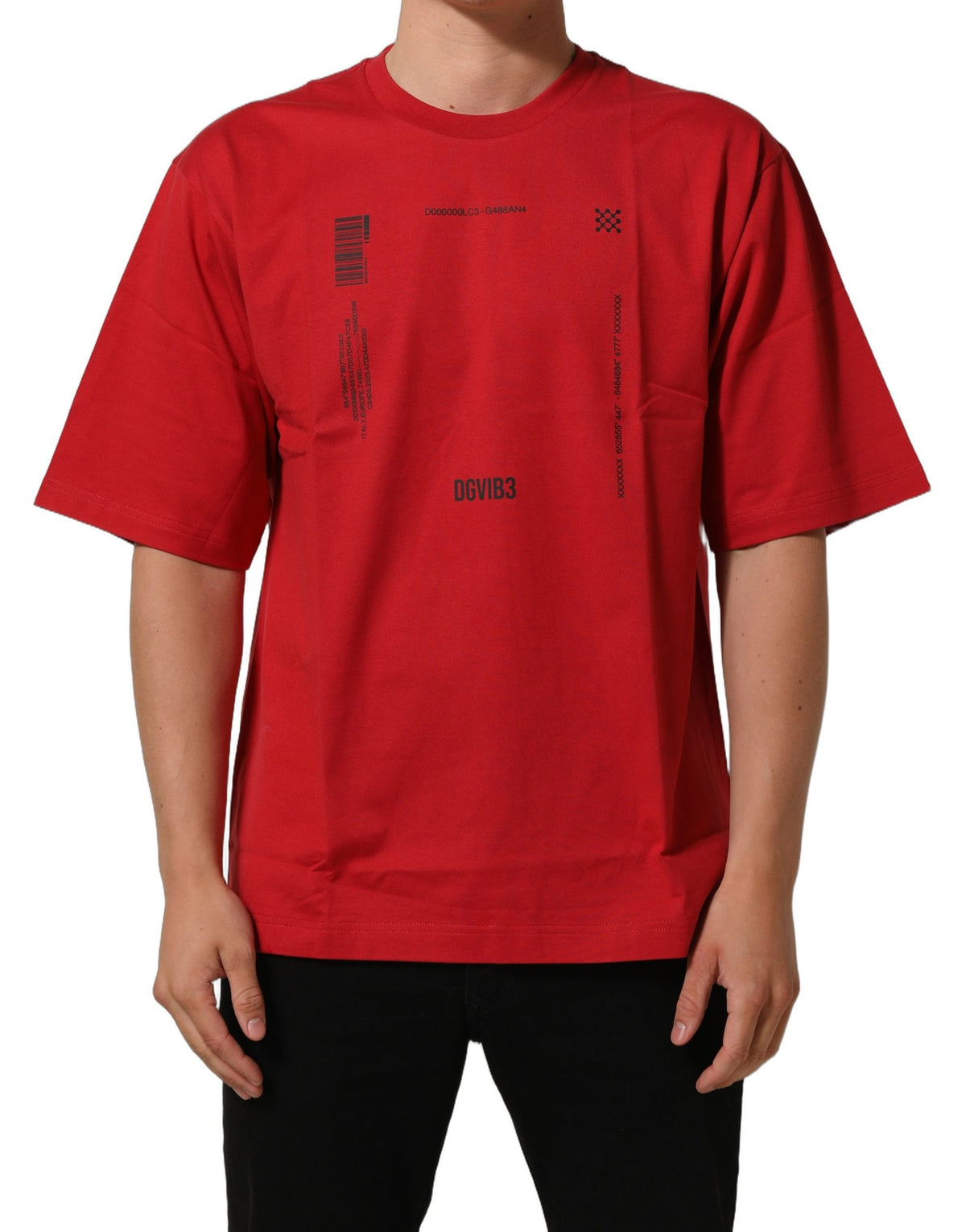 Dolce & Gabbana Rotes T-Shirt mit Rundhalsausschnitt und Grafikdruck aus Baumwolle