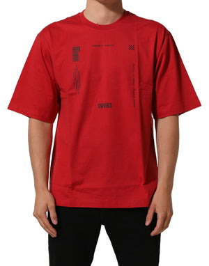 Dolce & Gabbana Rotes T-Shirt mit Rundhalsausschnitt und Grafikdruck aus Baumwolle