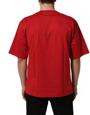 Dolce & Gabbana Rotes T-Shirt mit Rundhalsausschnitt und Grafikdruck aus Baumwolle