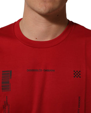 Dolce & Gabbana Rotes T-Shirt mit Rundhalsausschnitt und Grafikdruck aus Baumwolle