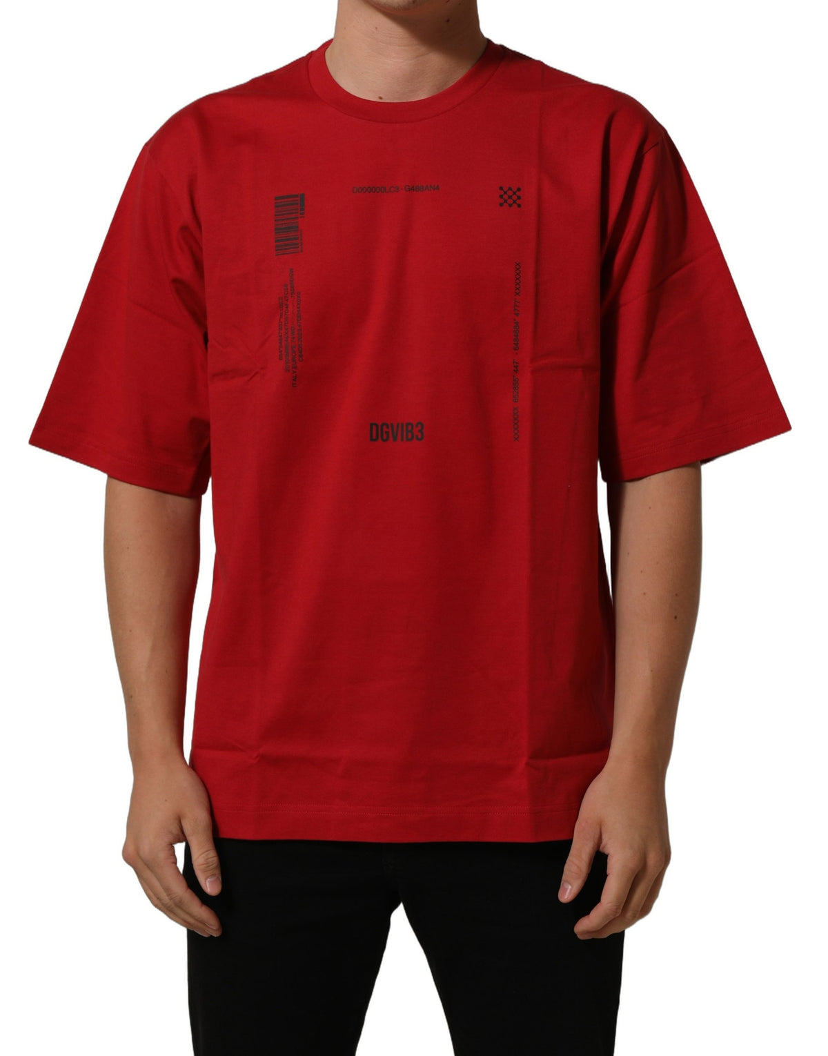 Dolce & Gabbana Rotes T-Shirt mit Rundhalsausschnitt und Grafikdruck aus Baumwolle