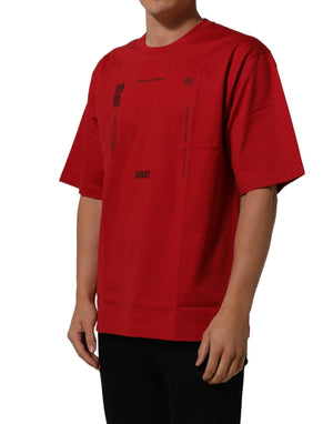 Dolce & Gabbana Rotes T-Shirt mit Rundhalsausschnitt und Grafikdruck aus Baumwolle