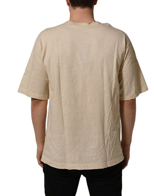 Dolce & Gabbana Beige Baumwoll T-Shirt mit Grafikdruck und Rundhalsausschnitt