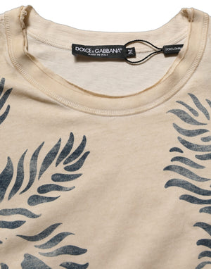 Dolce & Gabbana Beige Baumwoll T-Shirt mit Grafikdruck und Rundhalsausschnitt