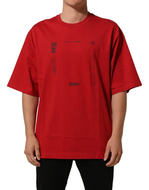 Dolce & Gabbana Rotes T-Shirt mit Rundhalsausschnitt und Grafikdruck aus Baumwolle