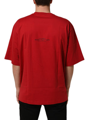 Dolce & Gabbana Rotes T-Shirt mit Rundhalsausschnitt und Grafikdruck aus Baumwolle