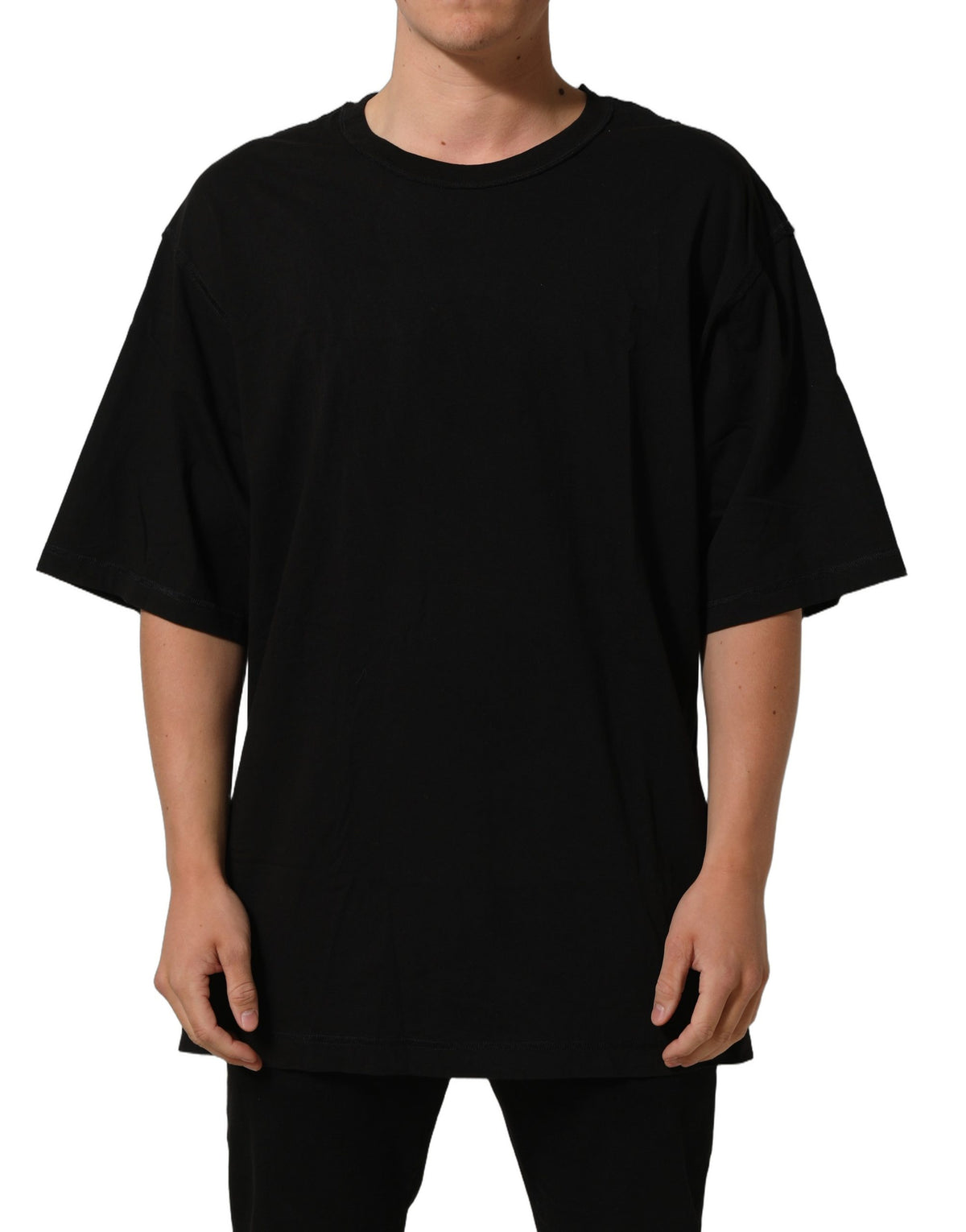 Dolce & Gabbana Schwarzes Baumwoll-T-Shirt mit kurzen Ärmeln und Rundhalsausschnitt