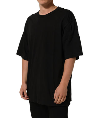 Dolce & Gabbana Schwarzes Baumwoll-T-Shirt mit kurzen Ärmeln und Rundhalsausschnitt