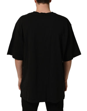 Dolce & Gabbana Schwarzes Baumwoll-T-Shirt mit kurzen Ärmeln und Rundhalsausschnitt