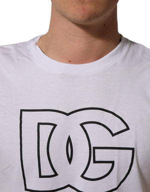 Dolce & Gabbana Weißes DG Logo Print Herren T-Shirt mit kurzen Ärmeln